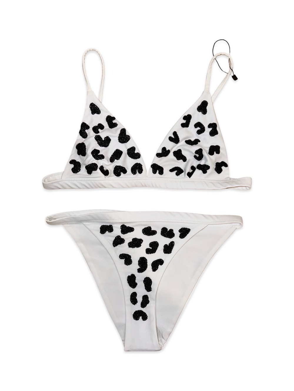 Oceanus | 2pc Bikini Set White Black Hand Beaded Animal Print - Size Medium
